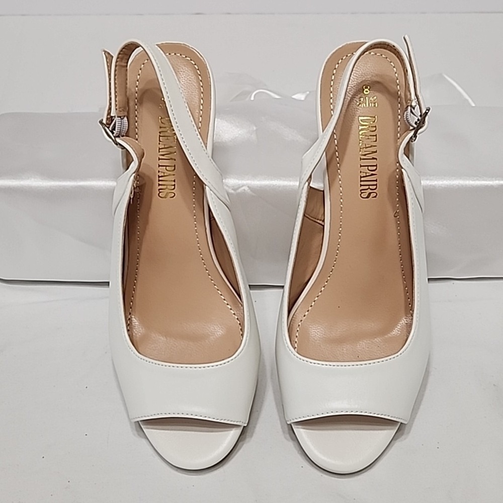 DREAM PAIRS Women's 8 Chunky Platform Pump Shoes Peep‎ Toe Slingback Dress Shoes